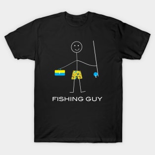 Funny Fishing Guy Illustrated Stick Man Fisherman T-Shirt